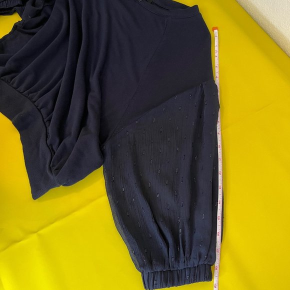 Express Sweatshirt with 3/4 length sheer sleeves, Navy, Size XS - Picture 6 of 8